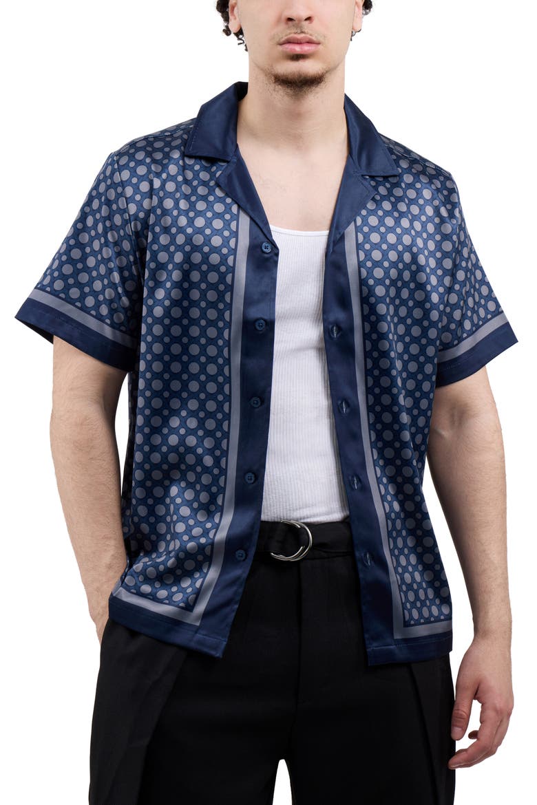 Circle Printed Camp Shirt, Alternate, color, NAVY