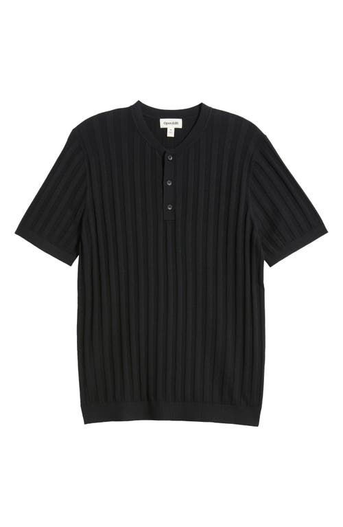Open Edit Short Sleeve Henley Sweater In Black