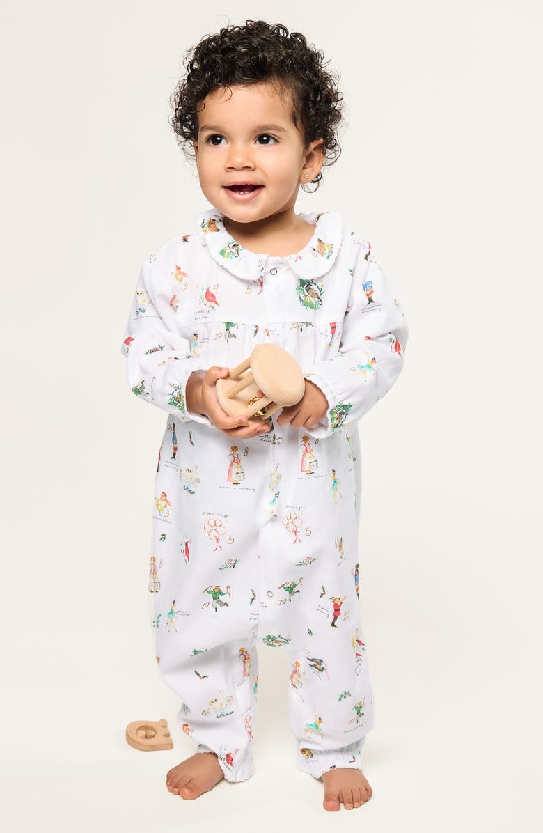 Petite Plume Madeline 12 Days of Christmas One-Piece Brushed Twill Pajamas, Alternate, color, White