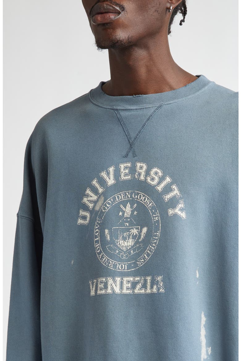 Journey Collection Distressed Logo Graphic Sweatshirt, Alternate, color, WINDWARD BLUE/ HERITAGE WHITE