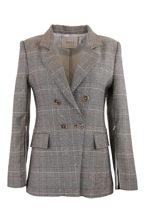 Eudora Split Sleeve Sequined Prince Of Wales Jacket