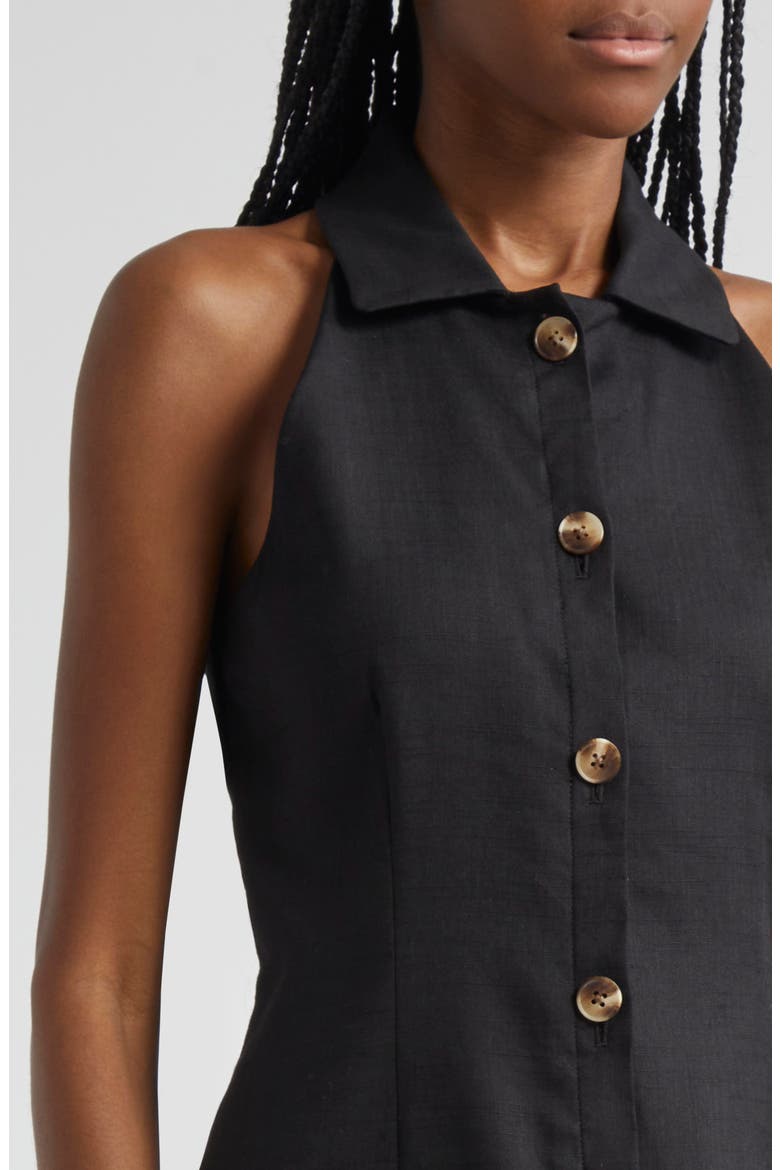 Roxanne Linen Blend Button-Up Minidress, Alternate, color, BLACK