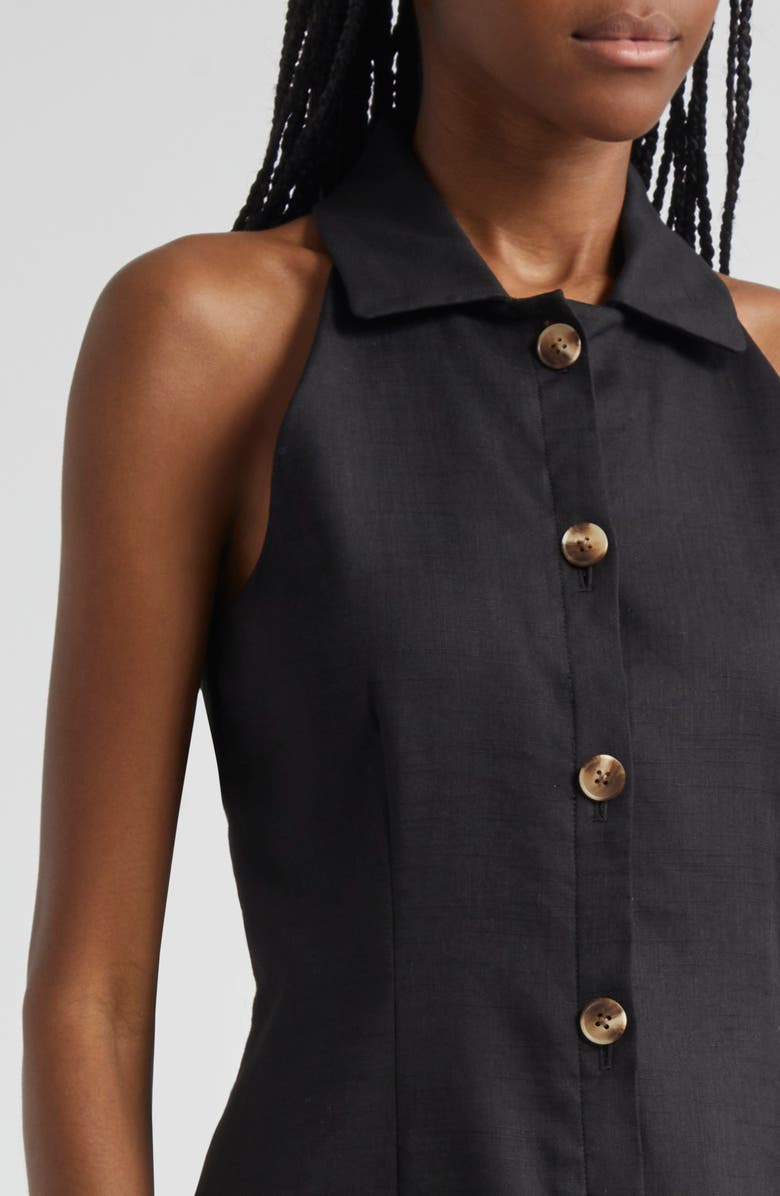 Veronica Beard Roxanne Linen Blend Button-Up Minidress, Alternate, color, Black