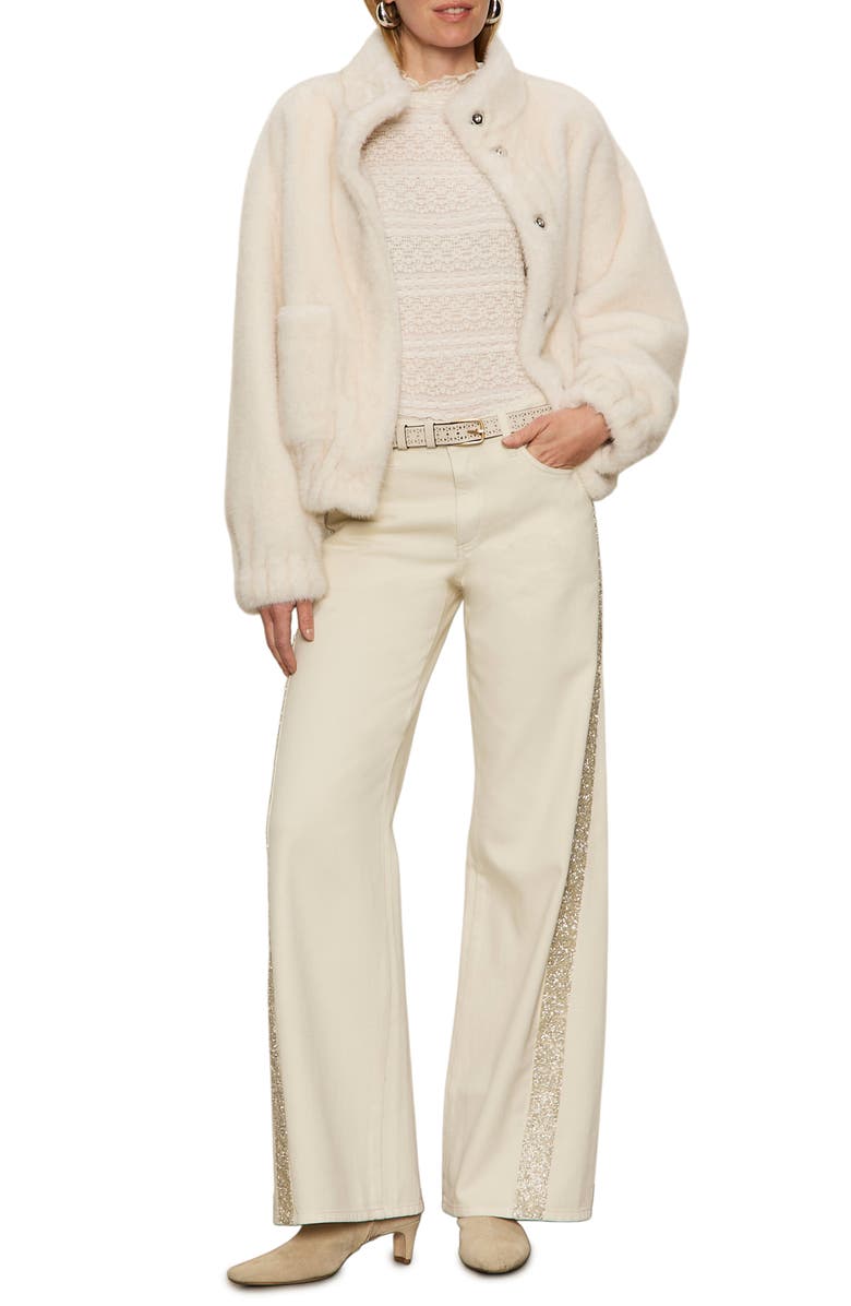 Sanctuary Perfect Long Sleeve Puckered Lace T-Shirt, Alternate, color, Chalk White