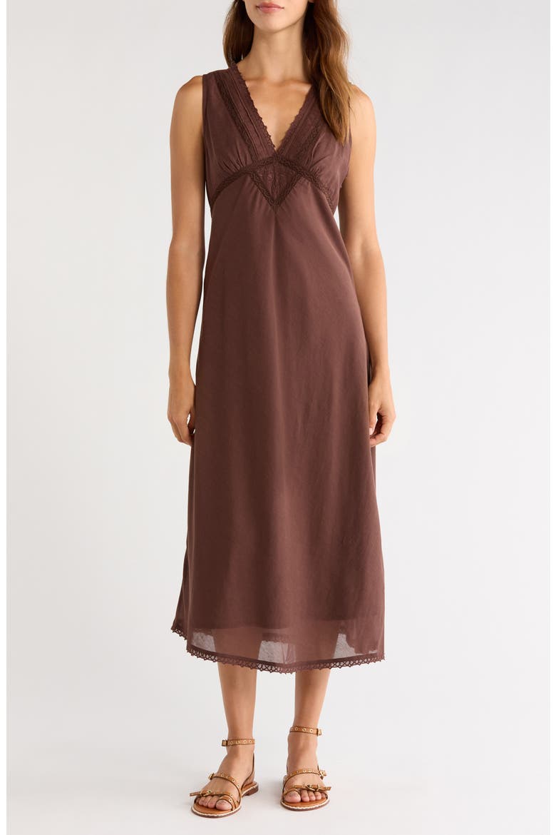 Lace Trim Midi Dress, Main, color, CHICORY COFFEE