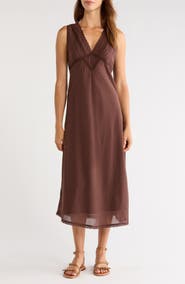 Lucky Brand Lace Trim Midi Dress