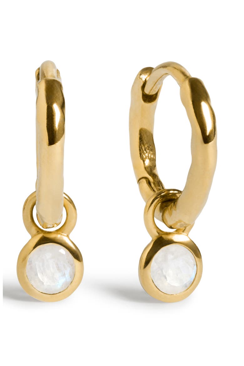 Birthstone Huggie Hoop Earrings, Main, color, 18K GOLD VERMEIL/ MOONSTONE