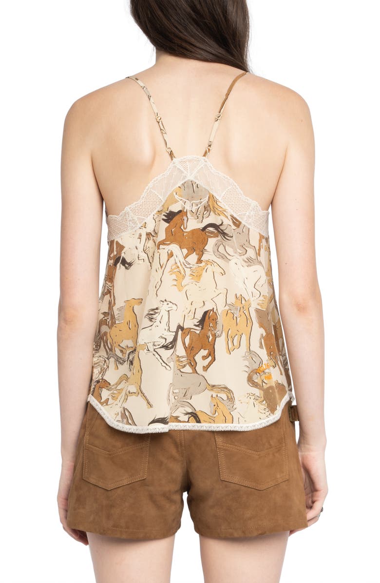 Zadig & Voltaire Christy Horse Print Crêpe de Chine Silk Camisole, Alternate, color, Ecru