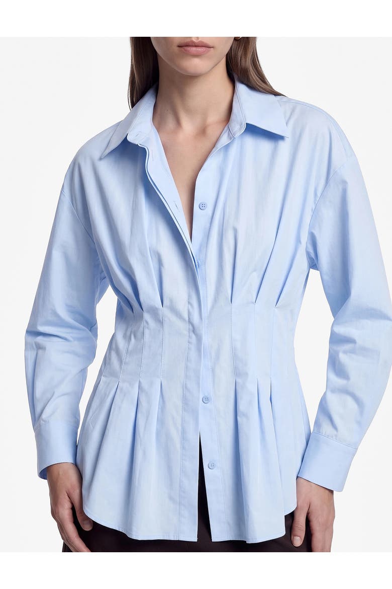 Pleated Waist Long Sleeve Lapel Poplin Shirt, Alternate, color, LIGHT INDIGO