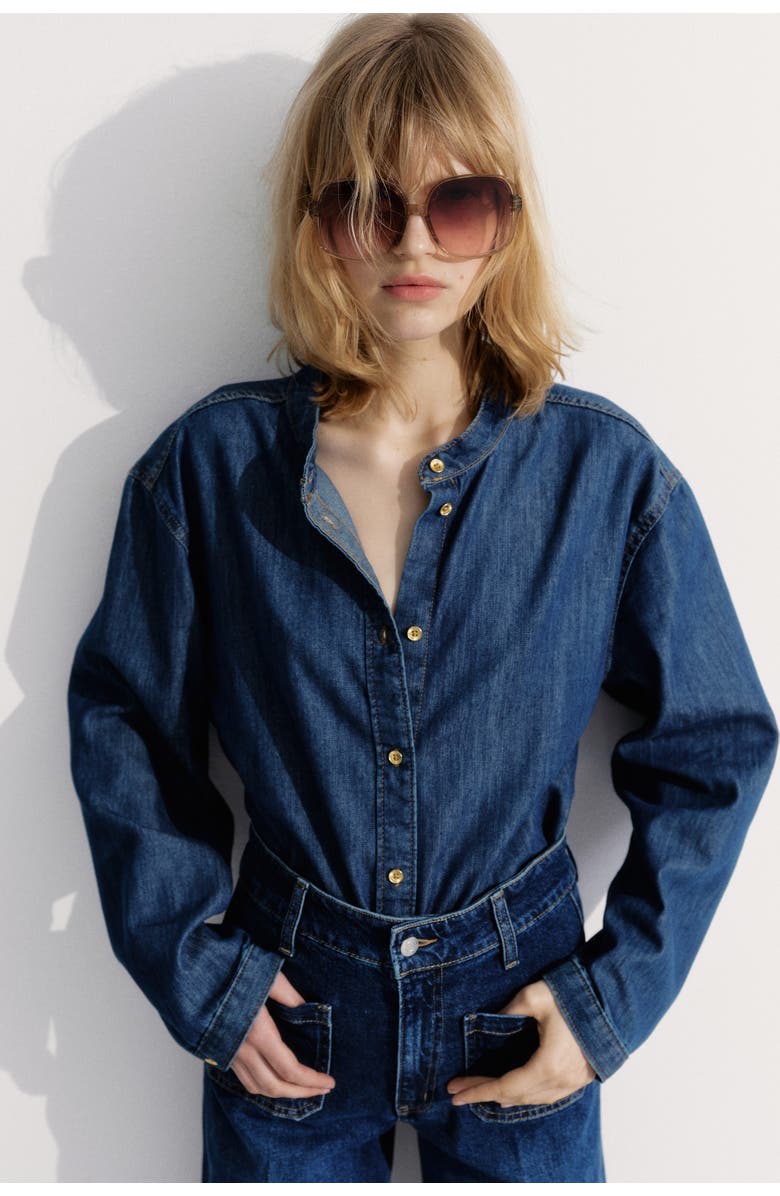 H&M Loose-fit Denim Shirt, Alternate, color, Dark Denim Blue