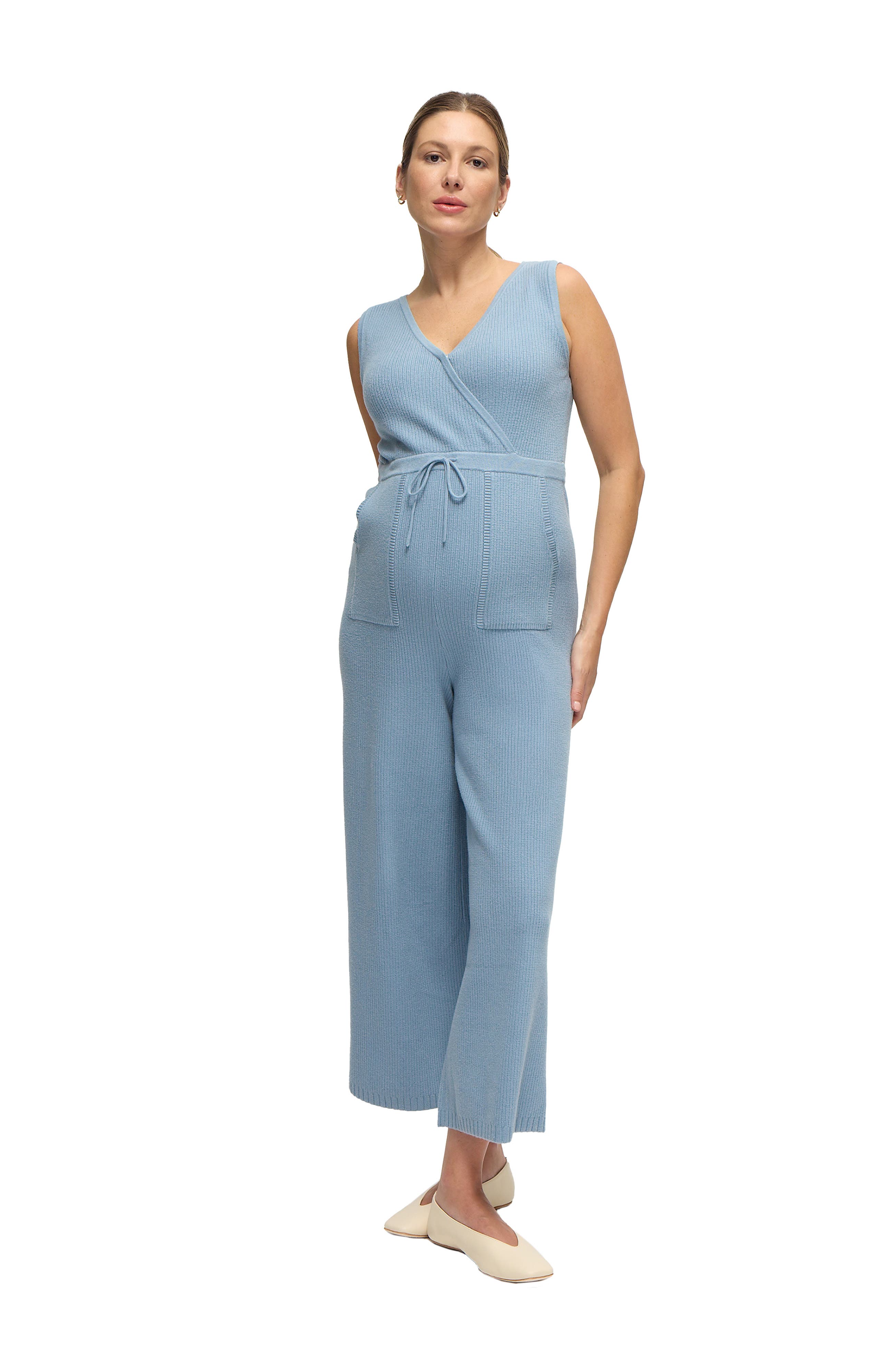 Ingrid & Isabel Luxe Sweater Maternity Jumpsuit in Blue Gray 