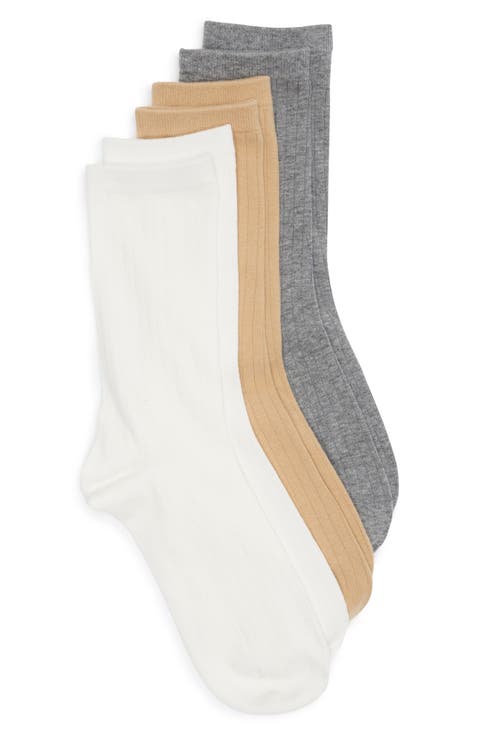 3-Pack Fine Rib Crew Socks