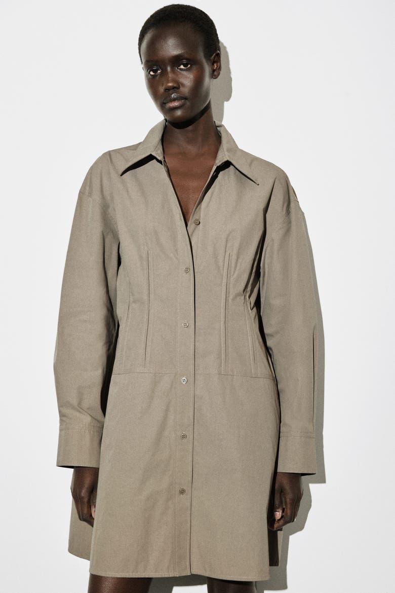 Waisted Cotton Shirt Dress, Alternate, color, GRAY