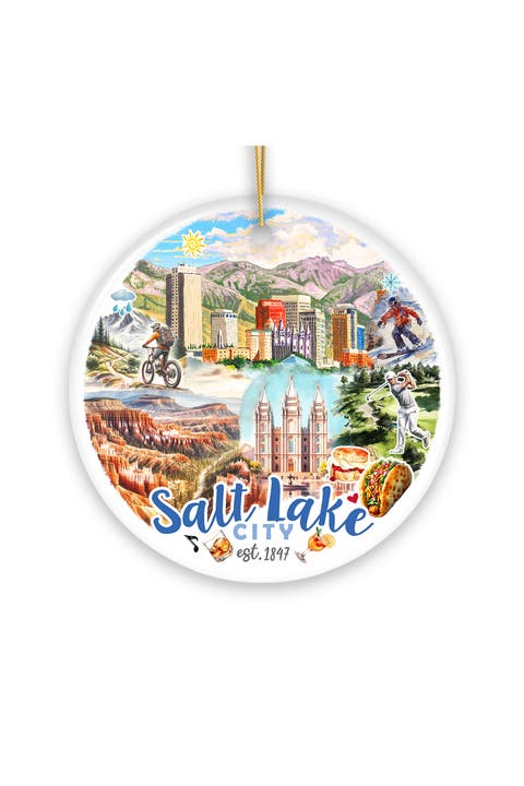 Salt Lake City Watercolor Skyline Ceramic Ornament
