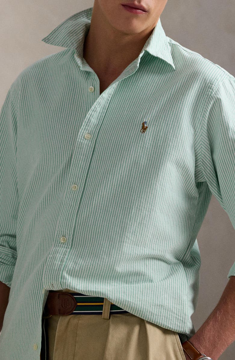 Polo Ralph Lauren Stripe Classic Fit Oxford Button-Down Shirt, Alternate, color, Summer Emerald/ White