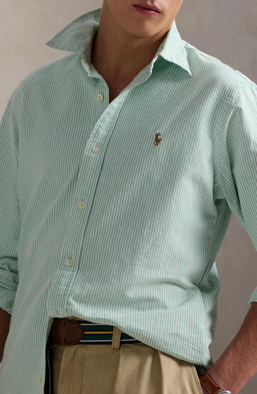 Polo Ralph Lauren Stripe Classic Fit Oxford Button-down Shirt In Summer Emerald/white