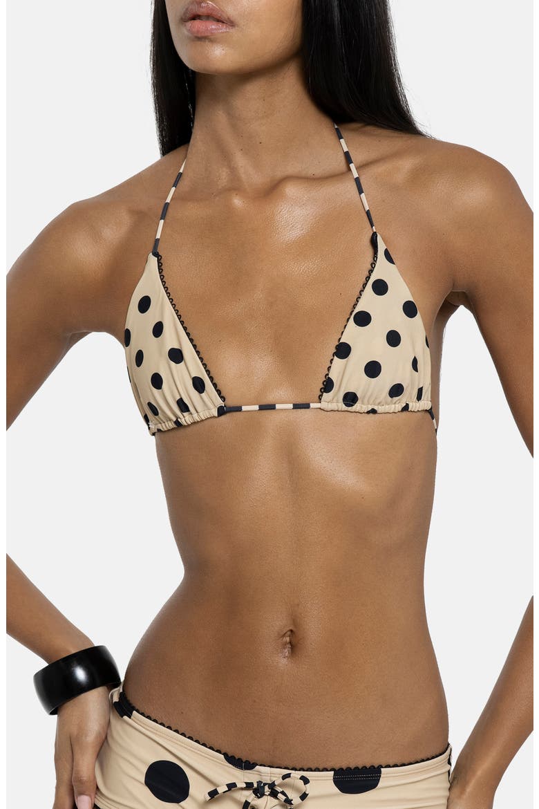 Reversible Polka Dot Picot Trim Triangle Bikini Top, Alternate, color, BLACK