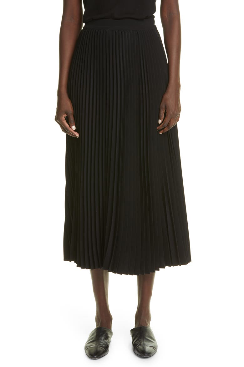Pleated Midi Skirt, Main, color, BLACK