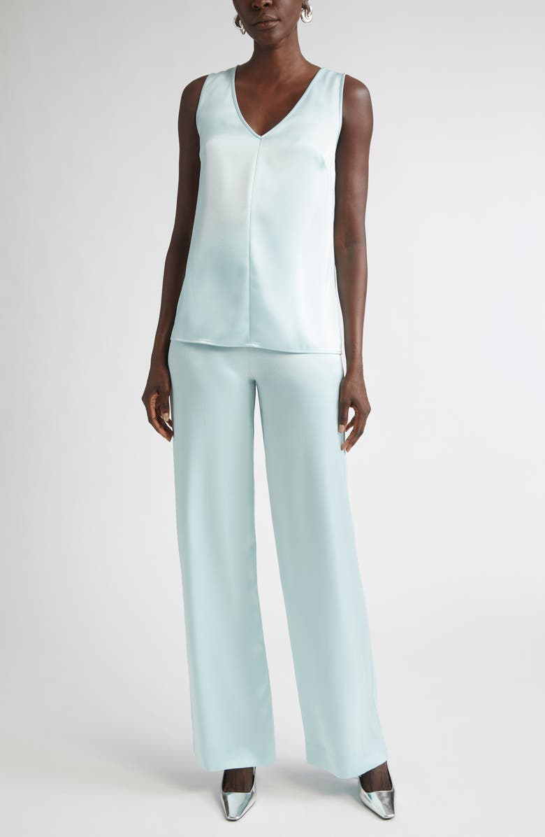 ST. JOHN Kate Liquid Satin Pants, Alternate, color, Aqua