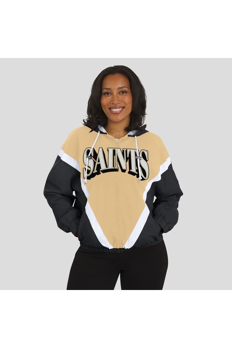 Women's WEAR by Erin Andrews Gold/Black New Orleans Saints Retro Crinkle Full-Zip Hoodie Windbreaker, Alternate, color, Gold