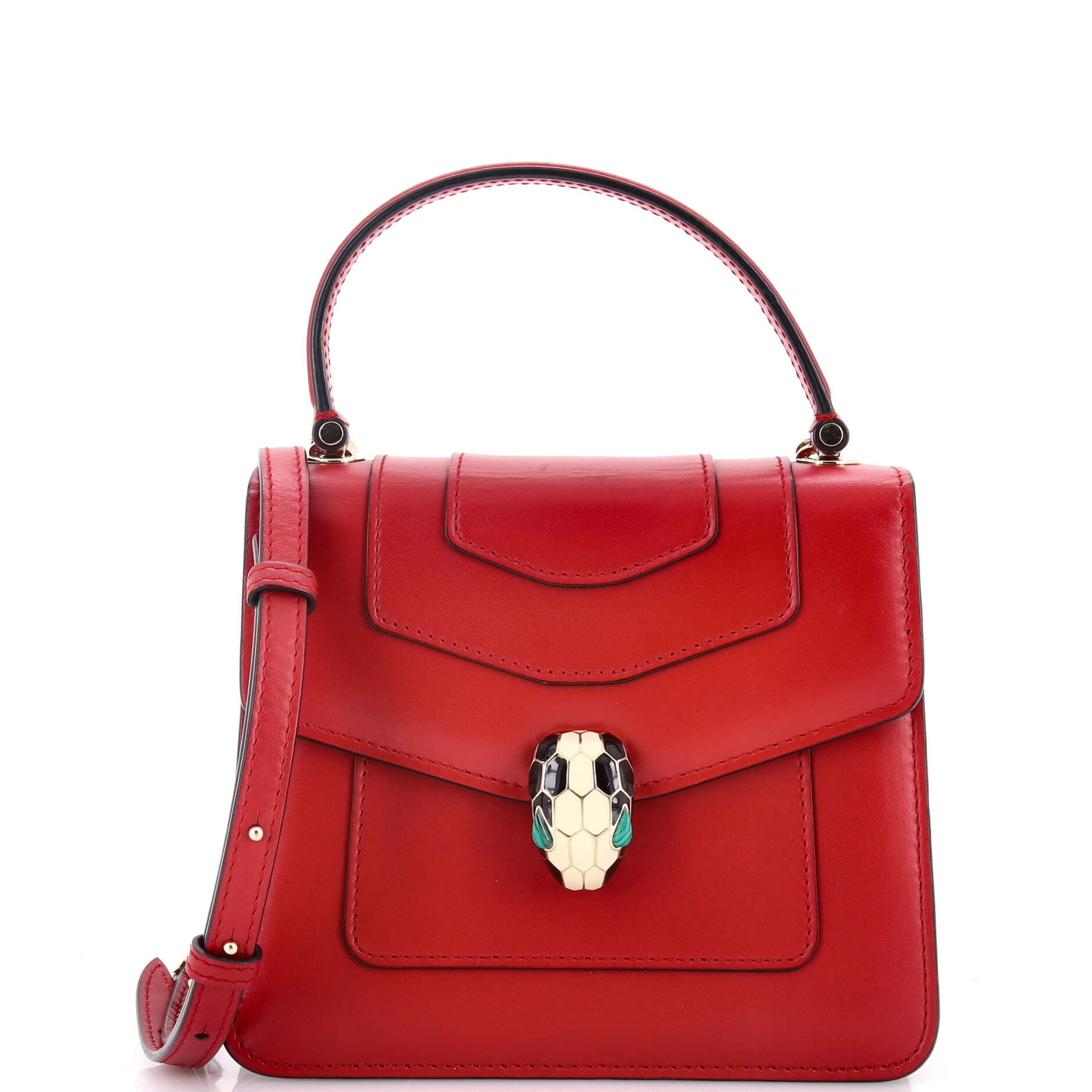Serpenti Forever Top Handle Bag Leather Small, Main, color, Red