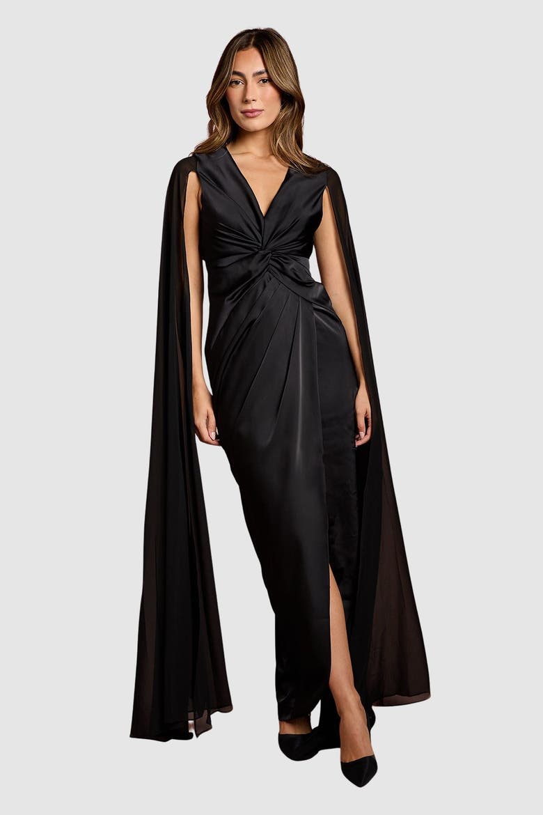 Satin Cape Sleeve Maxi Dress, Main, color, Black