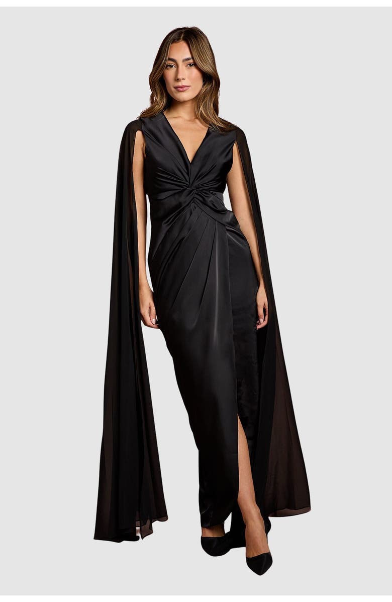Coast Satin Cape Sleeve Maxi Dress, Main, color, Black