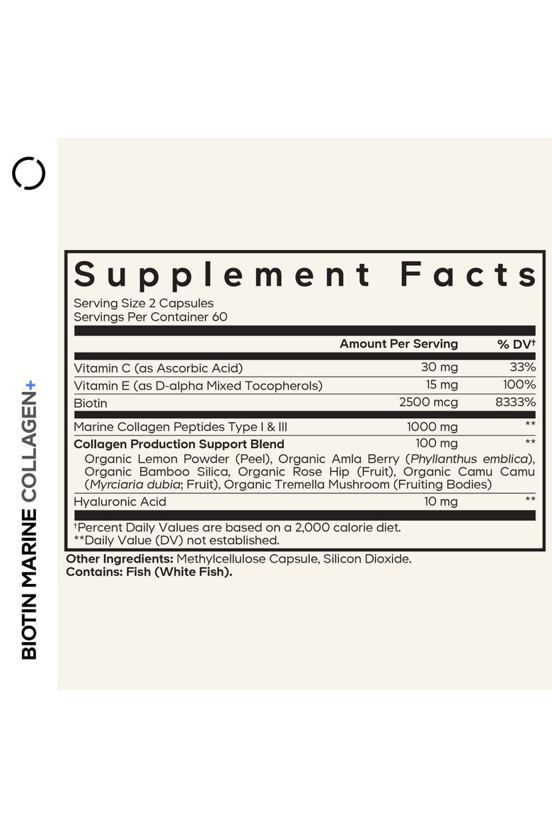 Biotin Marine Collagen Peptides Supplement, Alternate, color, White