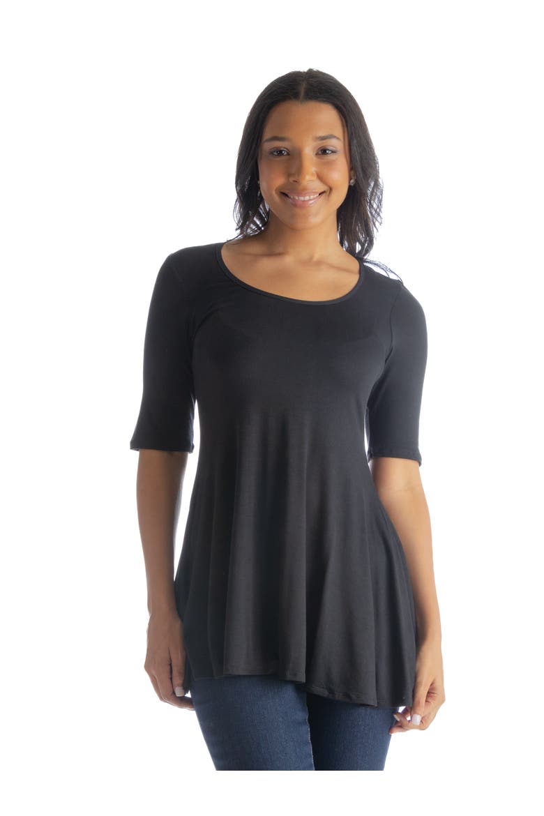 Petites Elbow Sleeve Swing Tunic Top, Main, color, Black