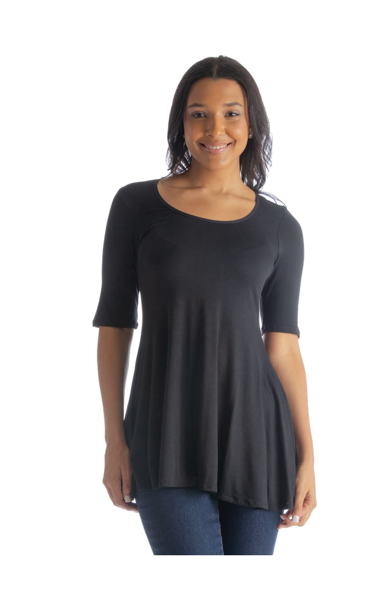 24seven Comfort Apparel Elbow Sleeve Swing Tunic Top, Main, color, Black