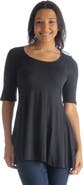 24seven Comfort Apparel Petites Elbow Sleeve Swing Tunic Top