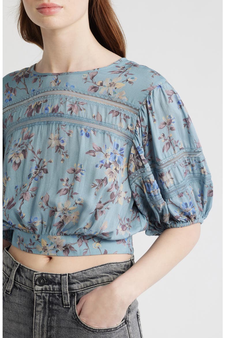 Floral Lace Trim Top, Alternate, color, VINE LAKE BLUE