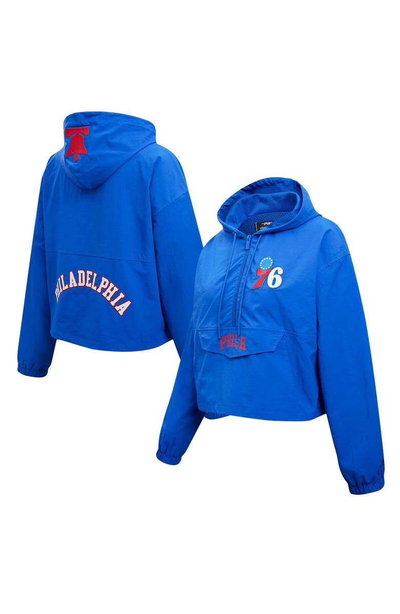 PRO STANDARD Women's Pro Standard Royal Philadelphia 76ers Classic Wind Woven Cropped Half-Zip Jacket, Alternate, color, Royal