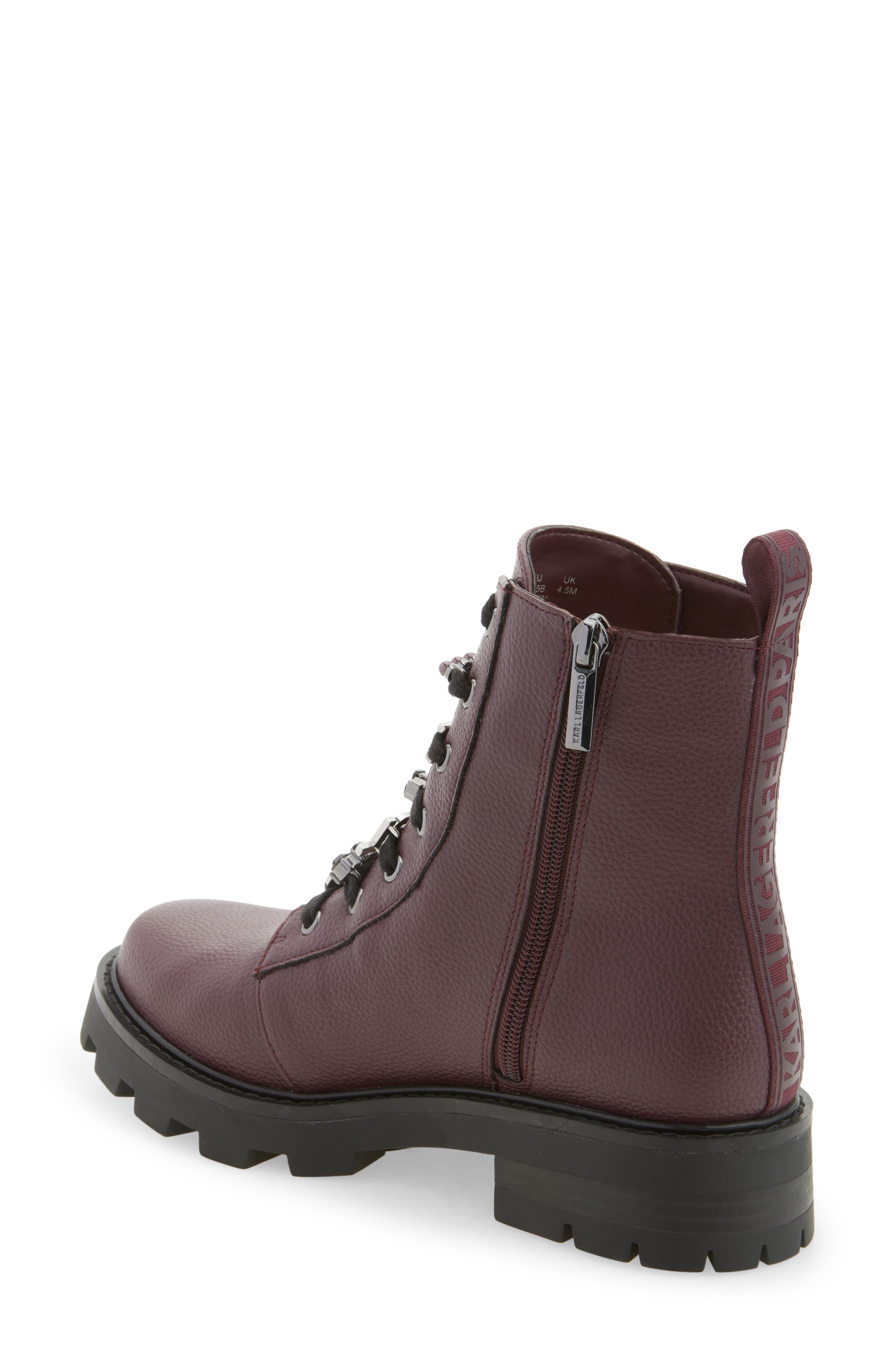 KARL LAGERFELD PARIS Mela Lug Sole Boot, Alternate, color, Wine