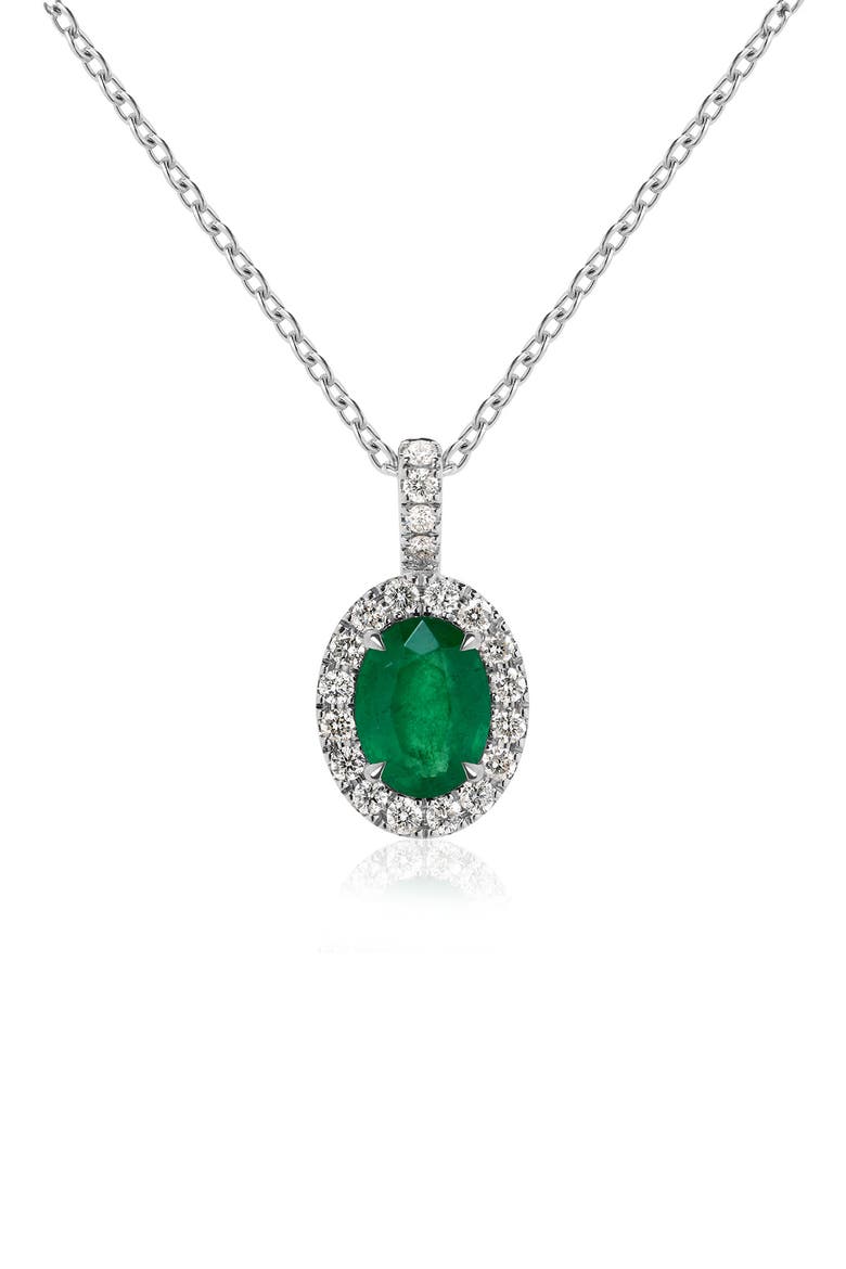 Diamond Pavé Emerald Pendant Necklace, Main, color, WHITE GOLD