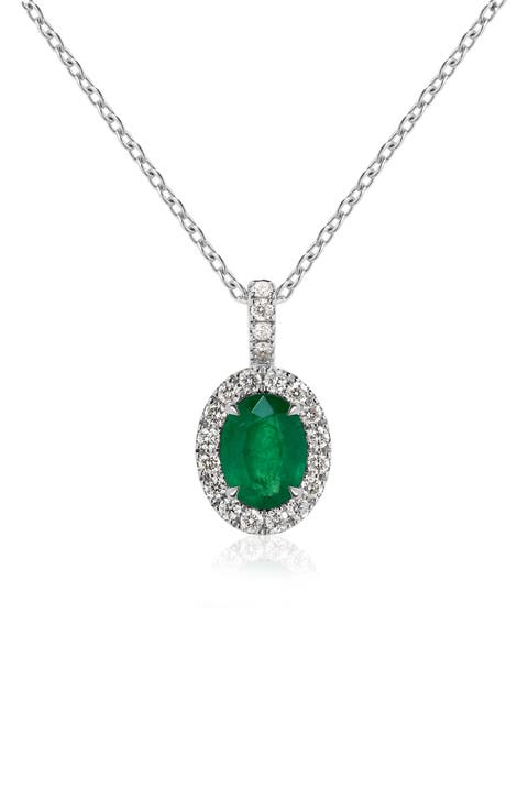 Diamond Pavé Emerald Pendant Necklace