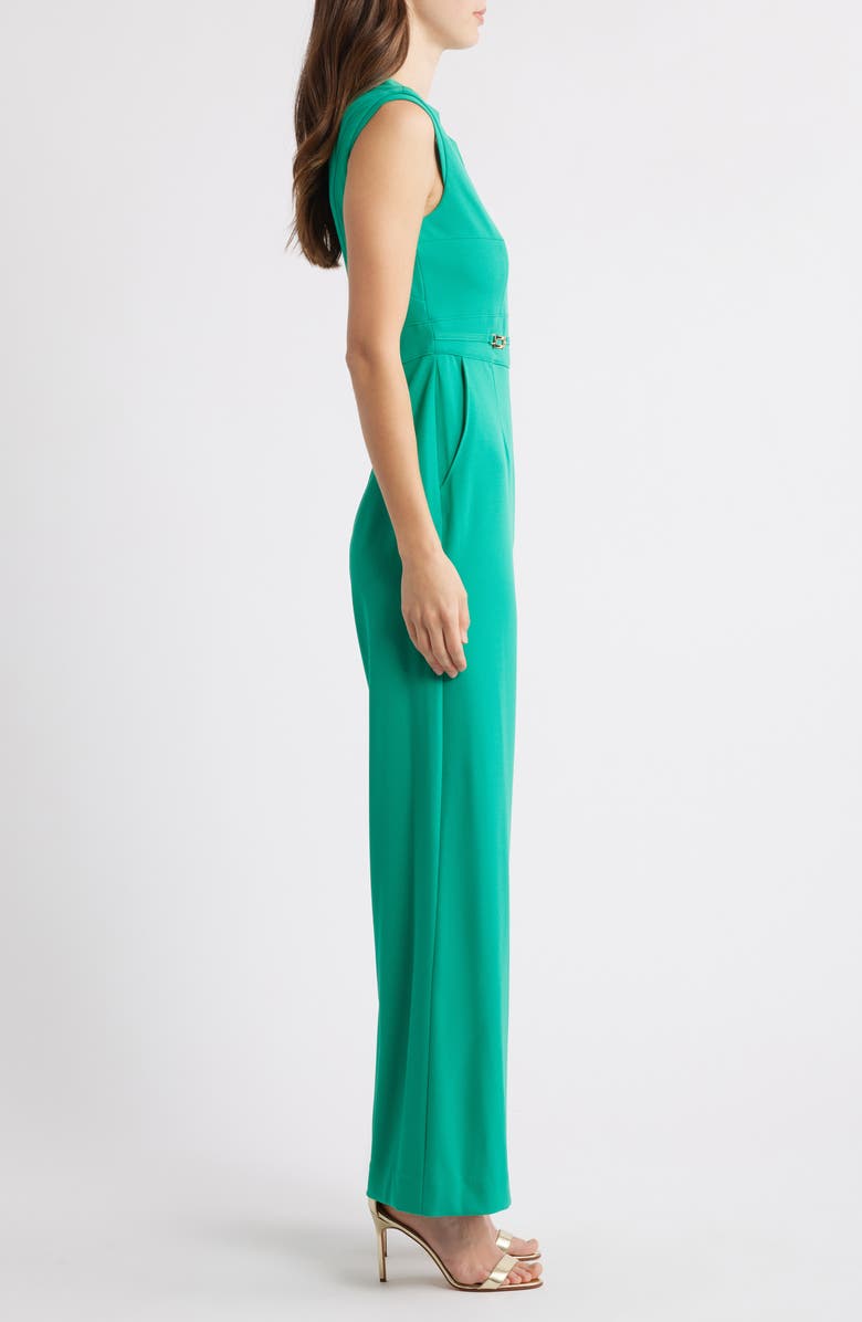 Tahari ASL Notched Neck Sleeveless Jumpsuit, Alternate, color, Jade
