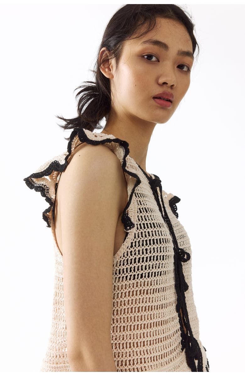 H&M Flounced Crochet-look Top, Alternate, color, Cream