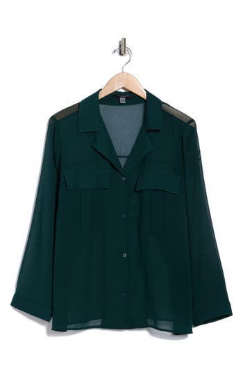 T Tahari Long Sleeve Crop Utility Button-up Shirt In Green