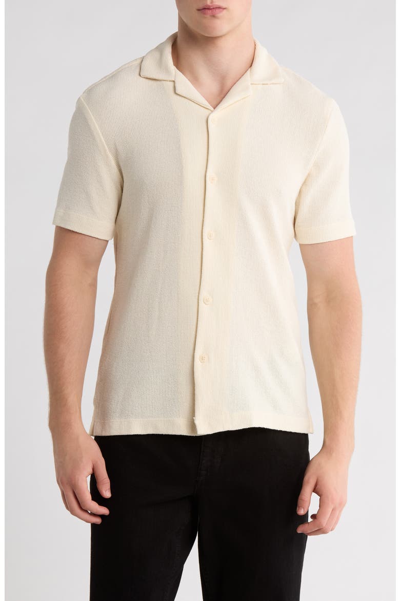 Relaxed Fit Textured Camp Shirt, Main, color, CREAM