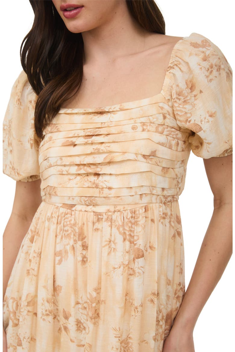 Puff Sleeve Midi Dress, Alternate, color, APRICOT MULTI