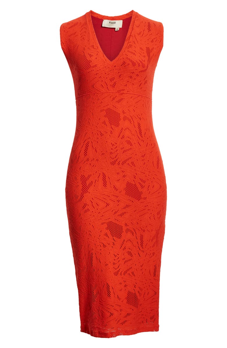 Fuzzi Lace V-Neck Midi Dress, Alternate, color,