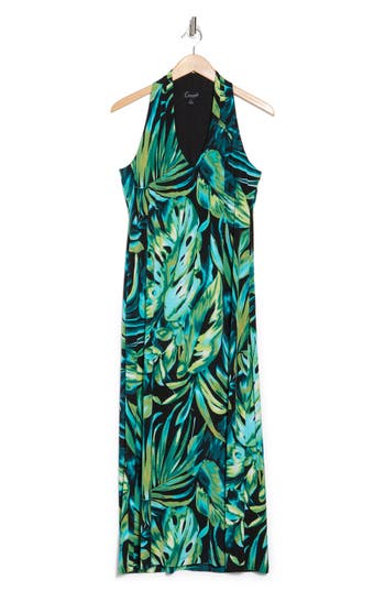 Connected Apparel Halter A-line Maxi Dress In Green