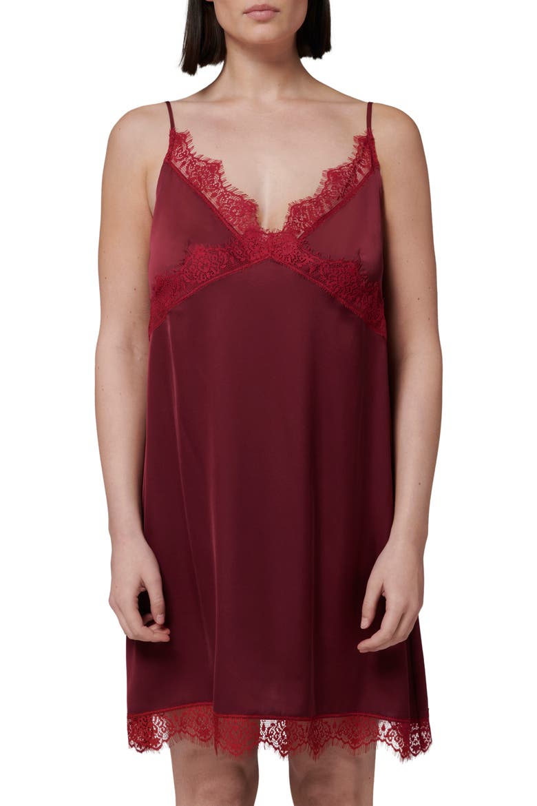Lace Trim Satin Chemise, Alternate, color, SPINEL RED