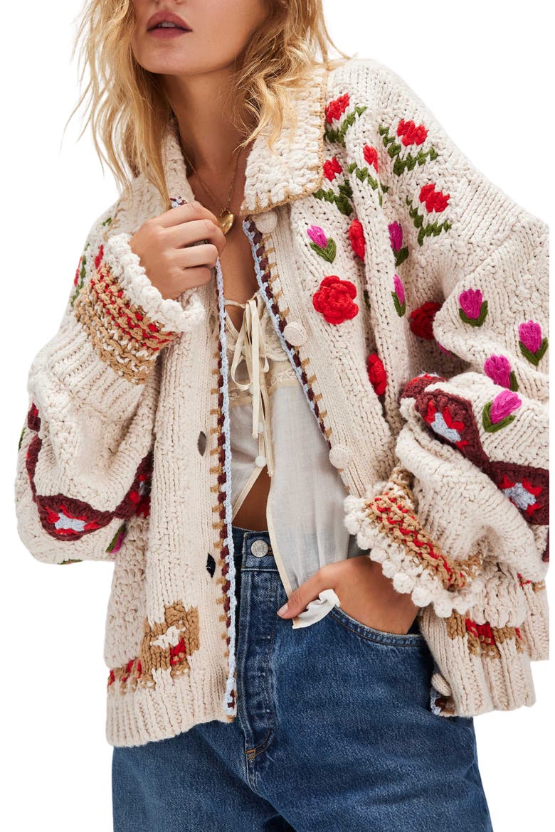 Rosebud Oversize Cardigan, Main, color, IVORY COMBO