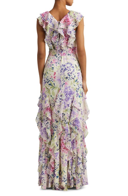 Ralph Lauren Ruffle Crinkle Maxi Sundress In Cream Multi