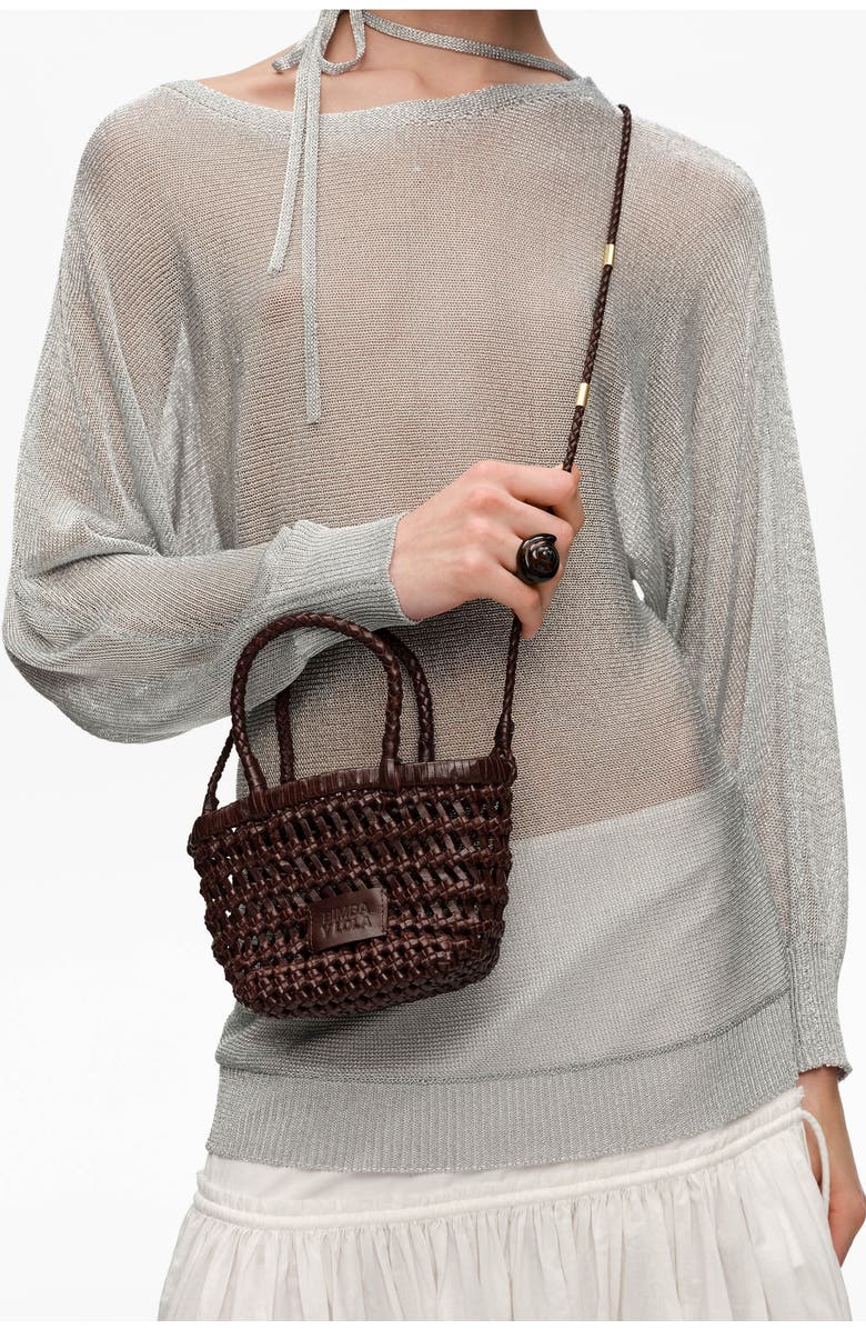 Bimba y Lola Plaited Mini Bag in Leather, Alternate, color, Dark Brown