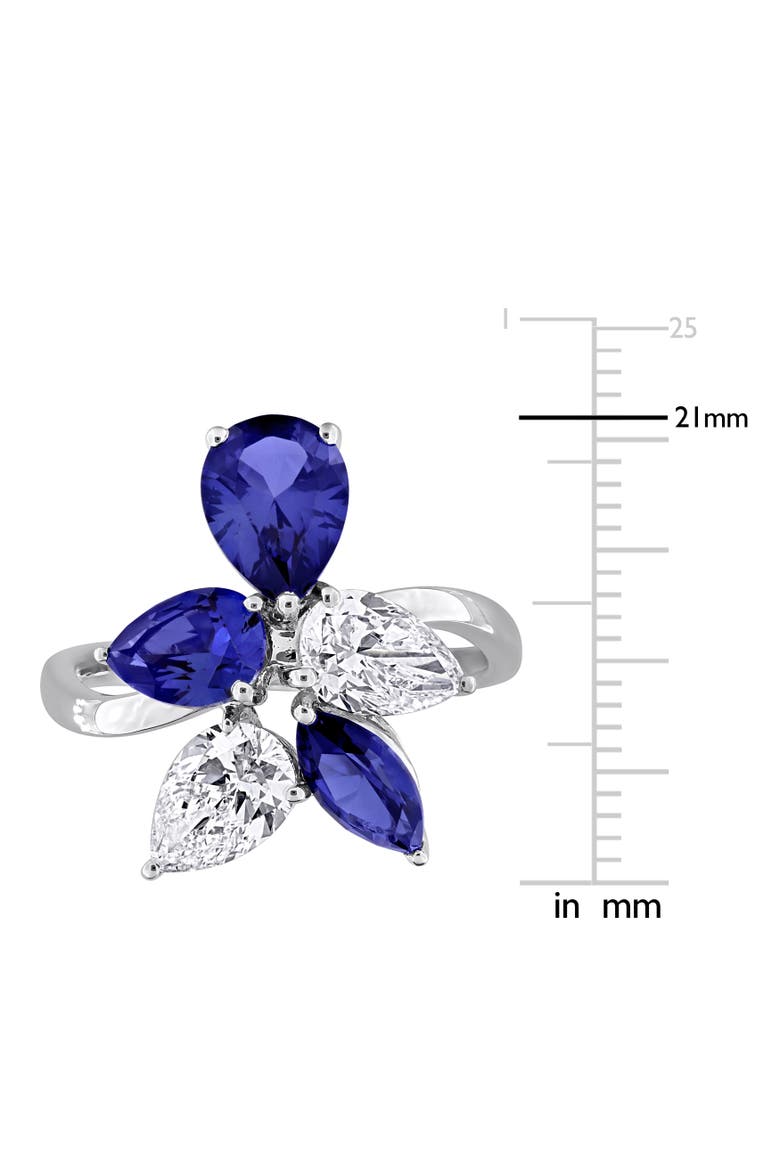 Lab-Created Sapphire & Diamond Cluster Ring 18k, Alternate, color, Sapphire