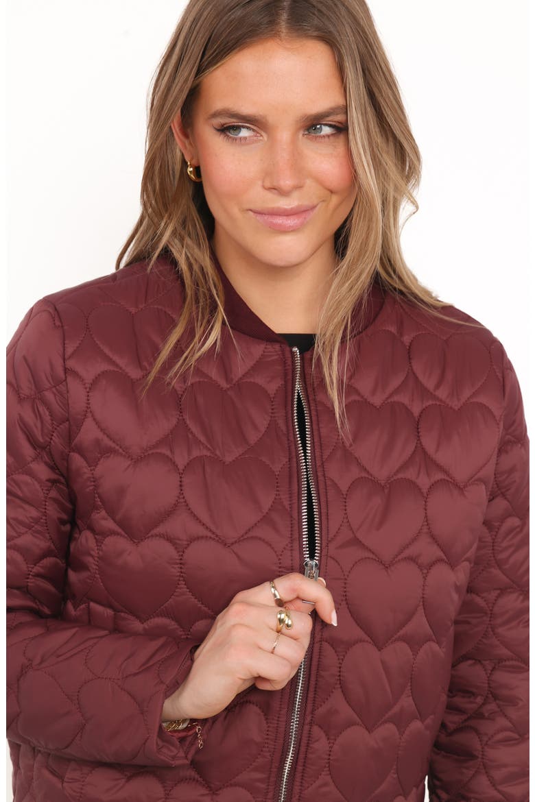 Genevieve Heart Quilted Bomber Jacket, Alternate, color, CHERRY