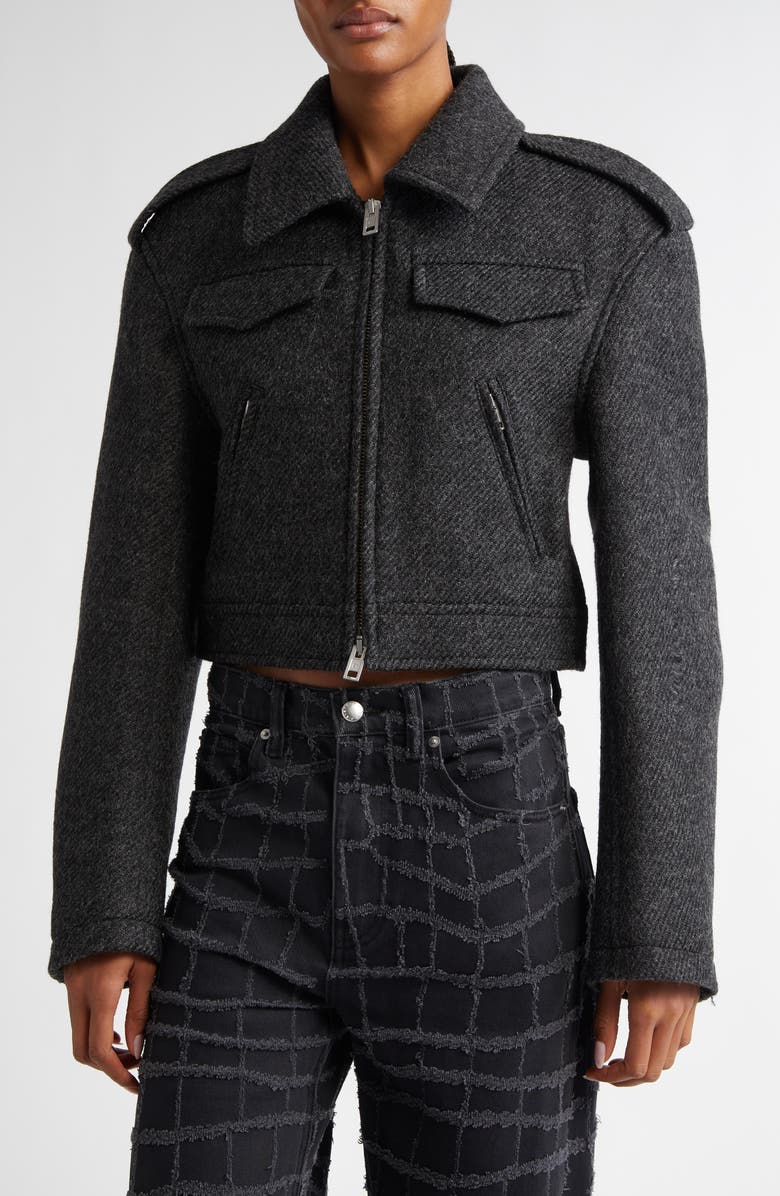 Alexander Wang Donegal Wool Crop Military Jacket, Alternate, color, 
